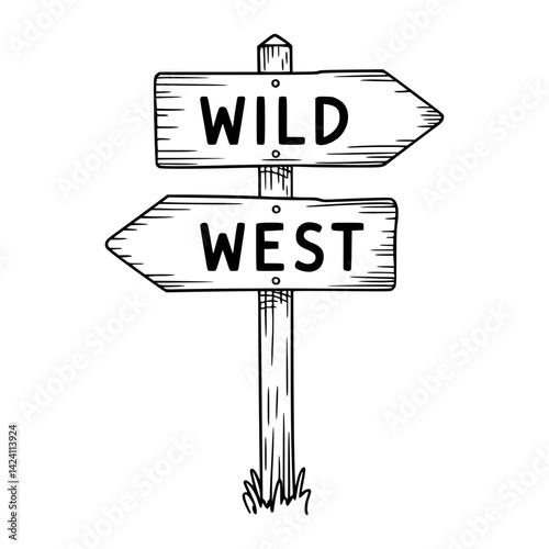 Hand Drawn Wild West Wooden Signpost Illustration
