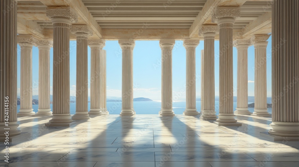 Fototapeta premium Ancient colonnaded hall overlooking sea