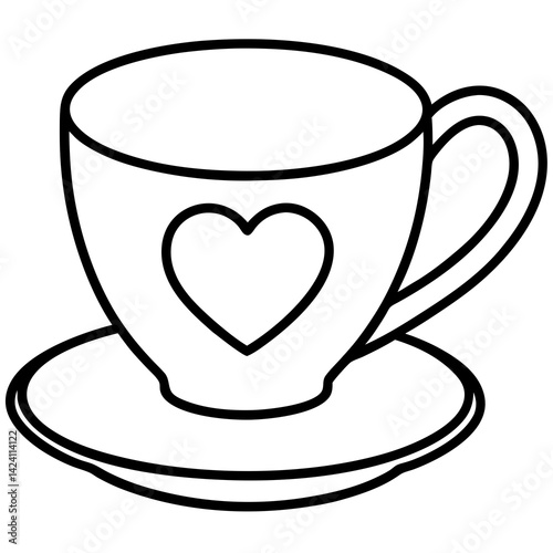 Elegant Teacup & Heart Saucer Outline