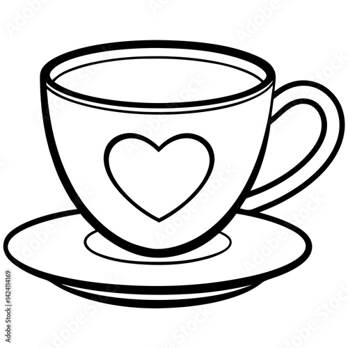 Elegant Teacup & Heart Saucer Outline