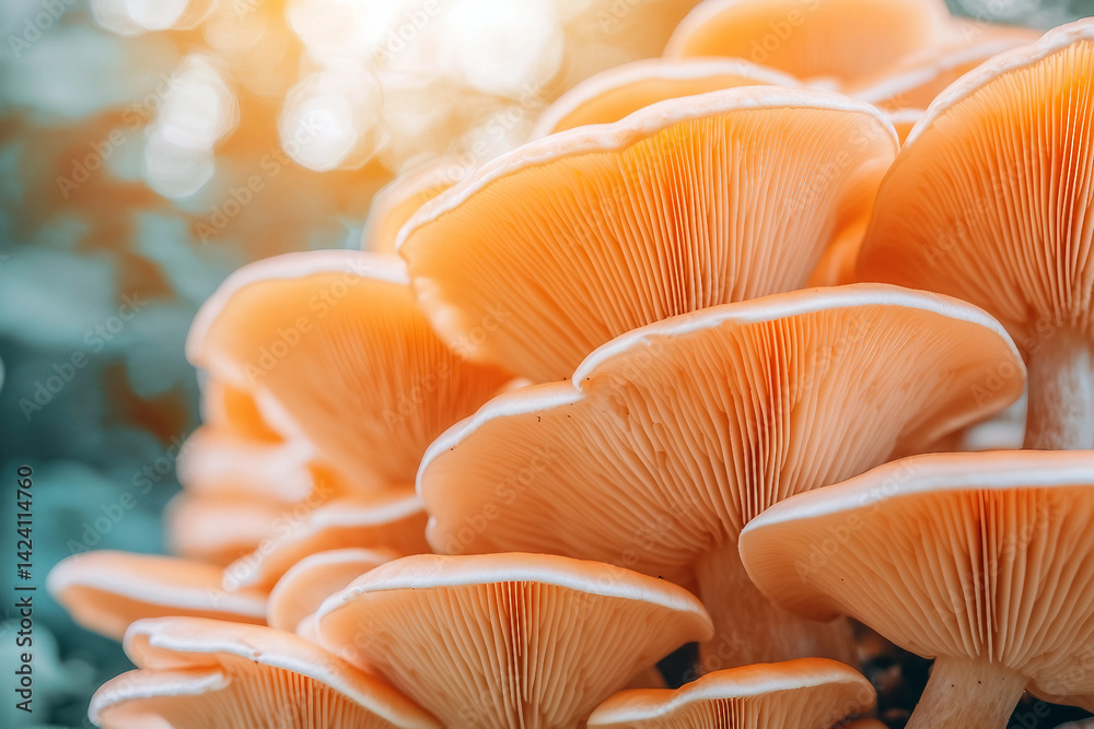 Cluster of Fresh Oyster Mushrooms Growing on Tree Bark Captured with Generative AI Cluster of Fresh Oyster Mushrooms Growing on Tree Bark Captured with Generative AI
