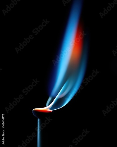 Vibrant Blue and Orange Flame Emanating from a Lit Matchstick