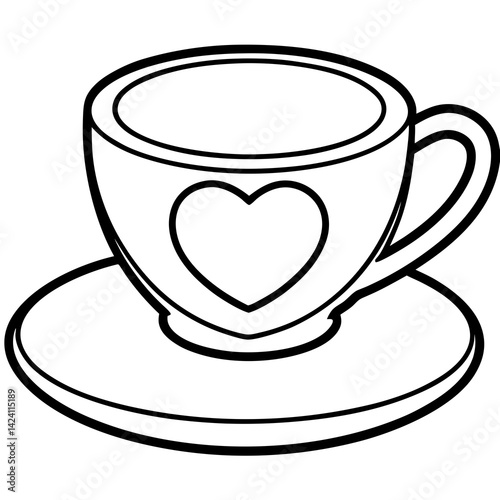 Elegant Teacup & Heart Saucer Outline