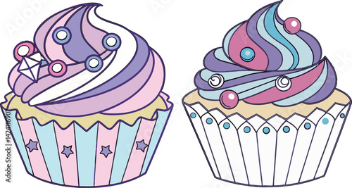 Colorful Cupcakes with Frosting Sweet Dessert Illustration for Bakery & Design
