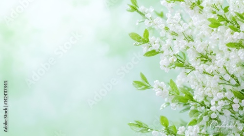 Delicate white flowers in soft green background