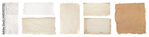 PNG Vintage textured paper collection, element set on transparent background