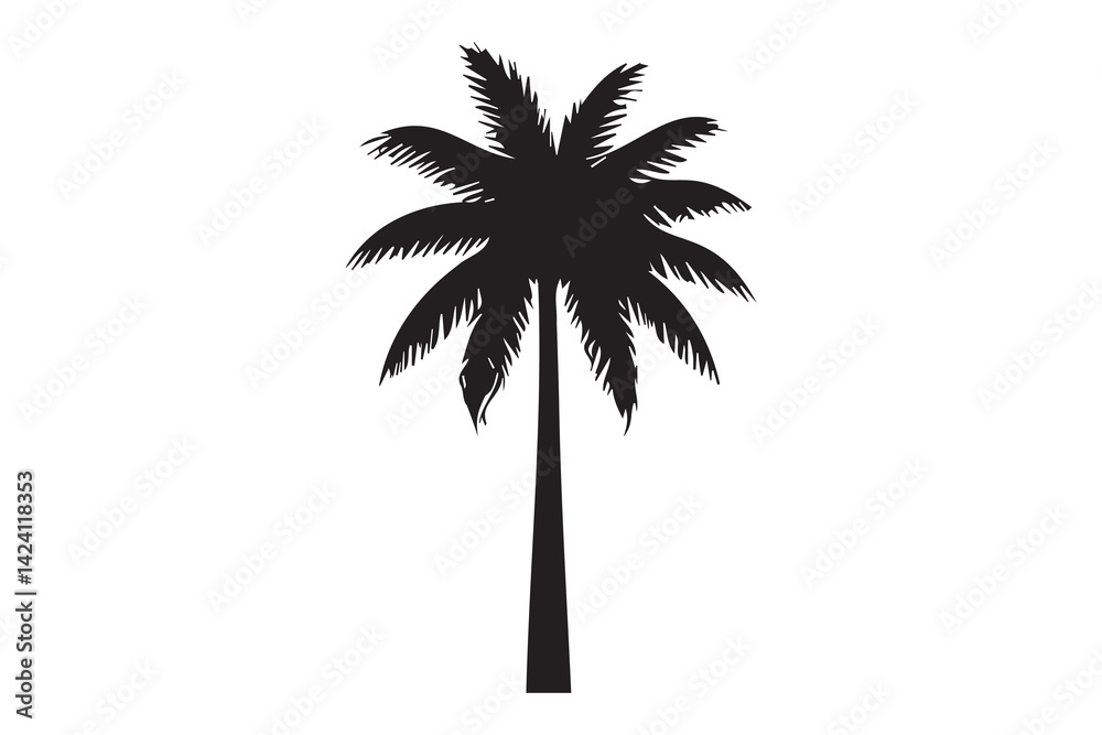 Obraz premium Minimalist palm tree silhouette vector isolated outline icon on white background 