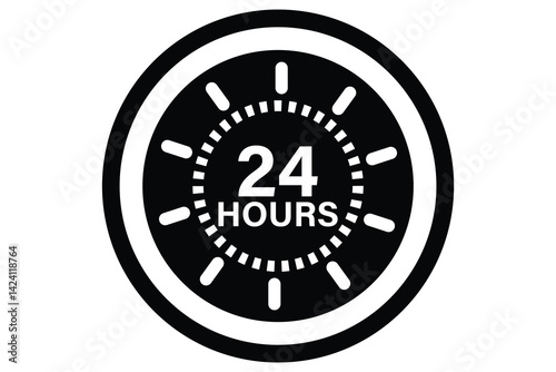24 hours icon, 24 h vector on white background.