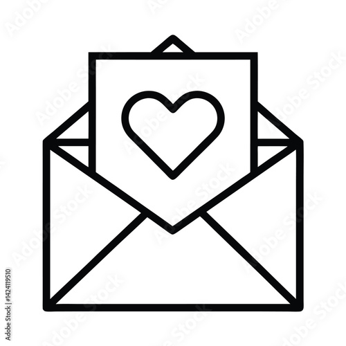 Heart Line Art in Open Envelope with Paper Icon Transparent