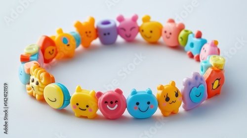 Colorful beaded bracelet with cartoon animal and emoticon charms