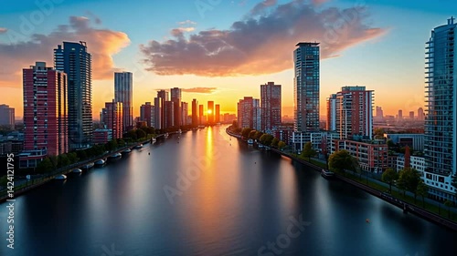 Wallpaper Mural beautiful view of big city with river footage Torontodigital.ca