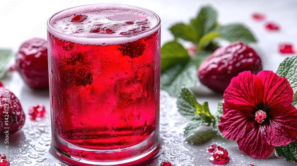 custom made wallpaper toronto digitalBright red drink with fizz surrounded by fresh strawberries and hibiscus flowers