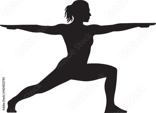 Vector silhouette of a woman who practices yoga on a white background.
