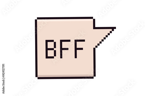 Pixel art chat bubble with BFF text in retro 8-bit style for friendship theme. Best Friends Forever message sticker, dialogue box icon.