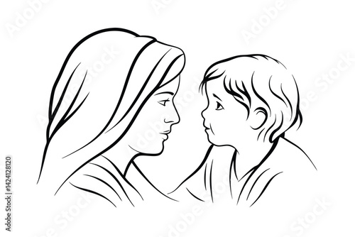 Stylized mother and child line art illustration representing love and tenderness vector graphic