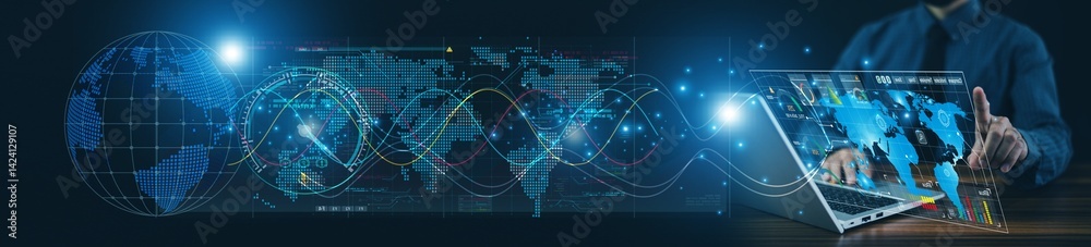 businessman reviews international shipping data on his computer to optimize export operations and improve customer satisfaction.