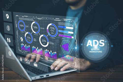 Obraz na płótnie businessman leverages paid ads across multiple platforms to expand its audience reach and increase revenue. w salonie