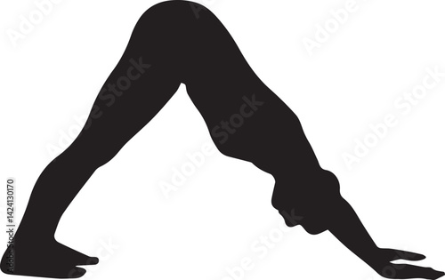 Silhouette of a woman practicing yoga on a white background.