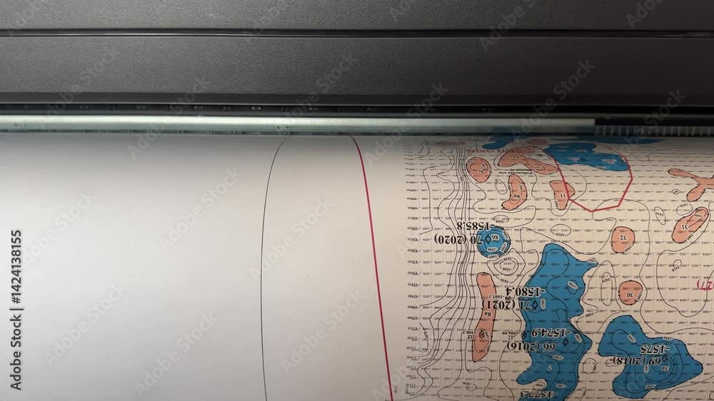 A plotter prints a comprehensive terrain map, showcasing elevation ...