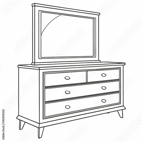 Classic wooden dresser with mirror in flat design, home decor