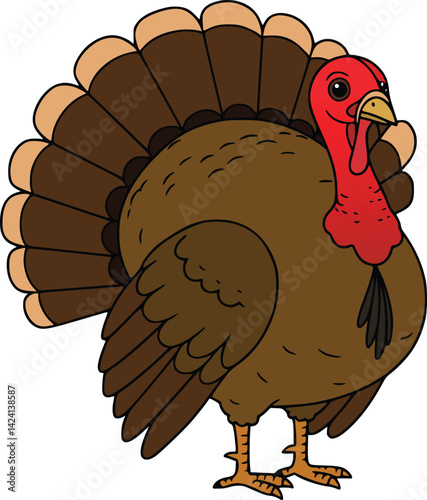 Thanksgiving turkey with vibrant feathers standing tall in a festive autumn 
