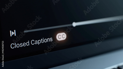 Closed Captions Symbol (CC) Glowing on Video Player Interface During Online Lecture - Accessibility Feature Highlight