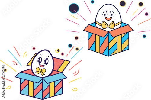Cute Cartoon Easter Eggs in Gift Boxes Fun Holiday Illustration