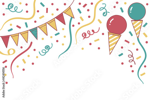 Colorful confetti border frame repeat pattern. Great for a birthday party or an event celebration invitation or decor. Surface pattern design. vector illustration