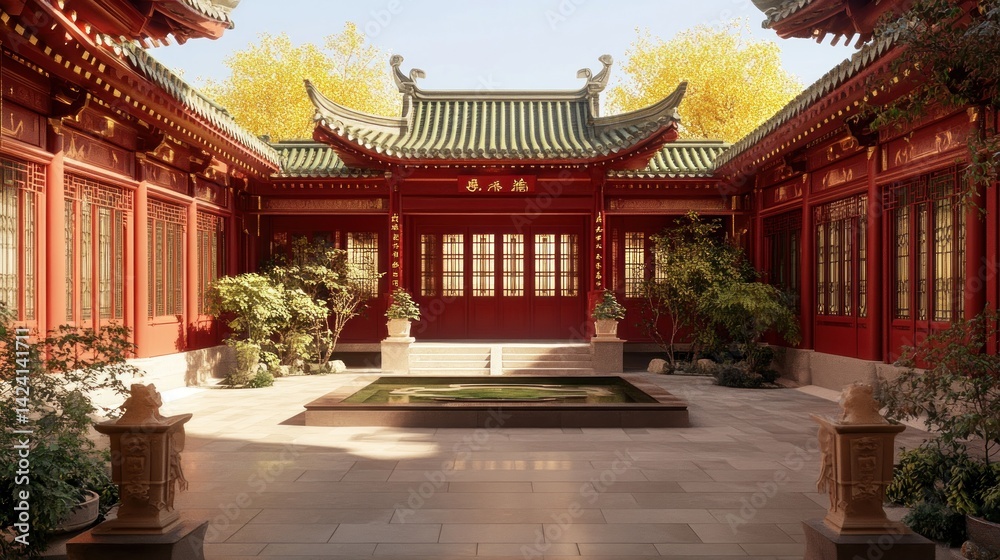 Traditional Chinese Courtyard, Tranquil Asian Garden Traditional Chinese Courtyard, Tranquil Asian Garden