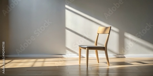 Empty wooden chair in a sunlit room with shadows creating an artistic effect during the afternoon chair  wooden chair  sunlight  shadows  room  afternoon  interior design  