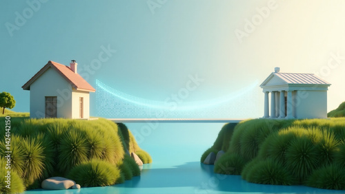 Bridging the Gap: Digital Bridge Connecting Remote Village to Financial Institution Icon