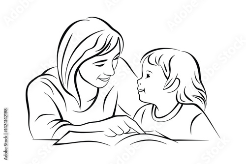 Mother and daughter reading together vector illustration of bonding and early education