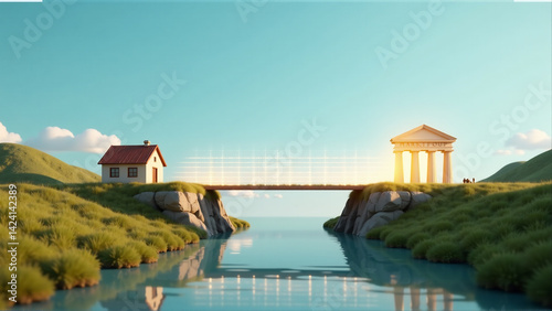 Bridging the Gap: Digital Bridge Connecting Remote Village to Financial Institution Icon