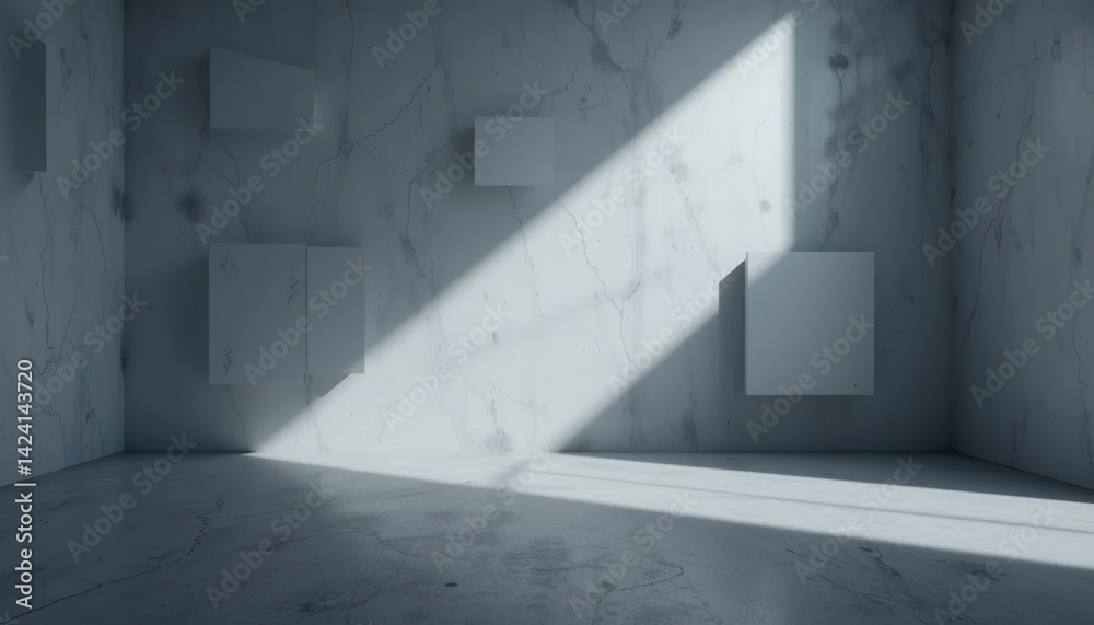 Light streaming through minimalist concrete space modern architecture interior design soft shadows tranquil ambiance