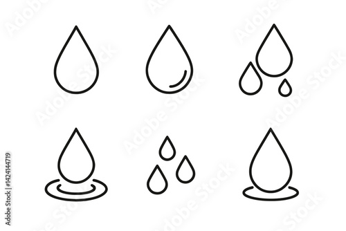 Drop icons that are in a stroke line style and feature black and white colors