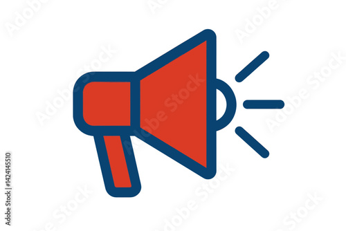A stylized icon of a megaphone, characterized by red and blue hues, simple geometric forms, and a flat design, serves as a bold graphic and minimalist logo for a political campaign symbol or