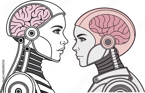 Futuristic Humanoid Robot Digital Illustration AI Android Concept Art in SciFi Style