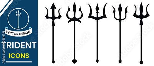 Trident icon vector set. Silhouettes of trident vector on white background. Neptune trident icon weapon sign and symbol. Vector illustration.