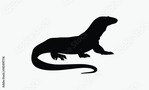 Komodo dragon silhouette, Komodo dragon black silhouette illustration isolated on a white background 