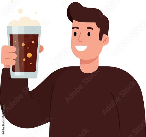 Man holding glass of dark beer smiling cheerful beverage celebration vector 