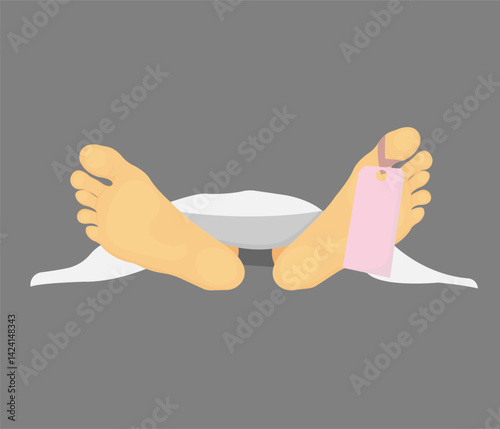 vector illustration of a corpse with only the legs and tag labels visible on the legs