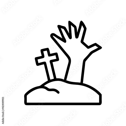 Rising Hand from Grave with Cross in Minimalist Style  