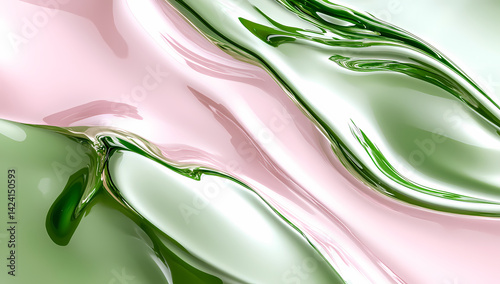 Abstract green and pink liquid swirls. Background, texture, design