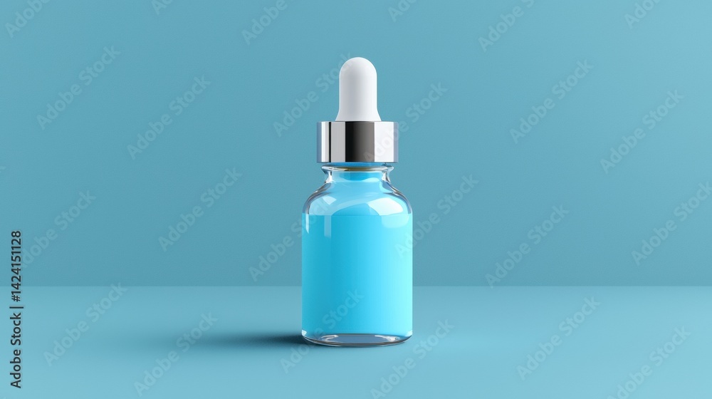 A clear plastic bottle with a white dropper top and silver cap. A clear plastic bottle with a white dropper top and silver cap.