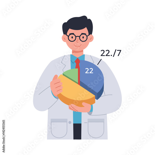 Male scientist holding colorful pie chart with mathematical elements vector illustration 