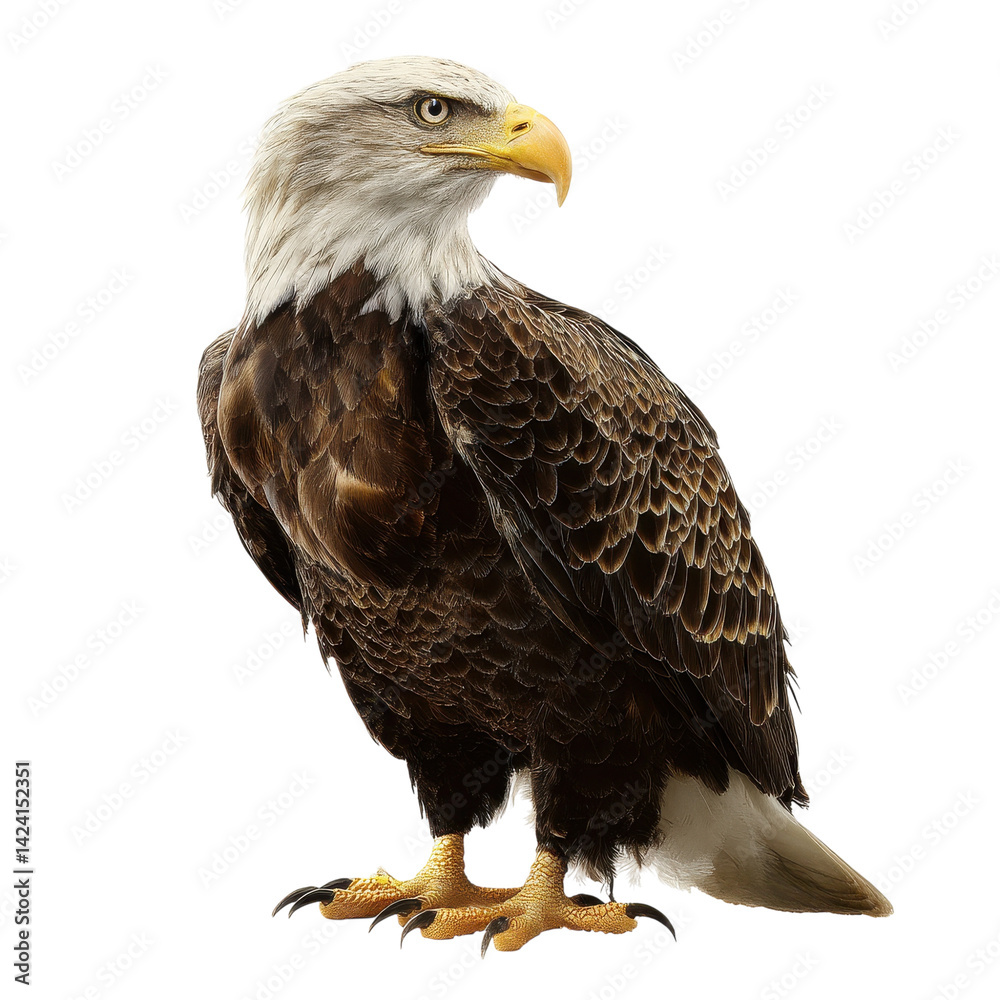 Obraz premium A majestic eagle with striking plumage, sharp talons, and a keen gaze, symbolizing strength and freedom.