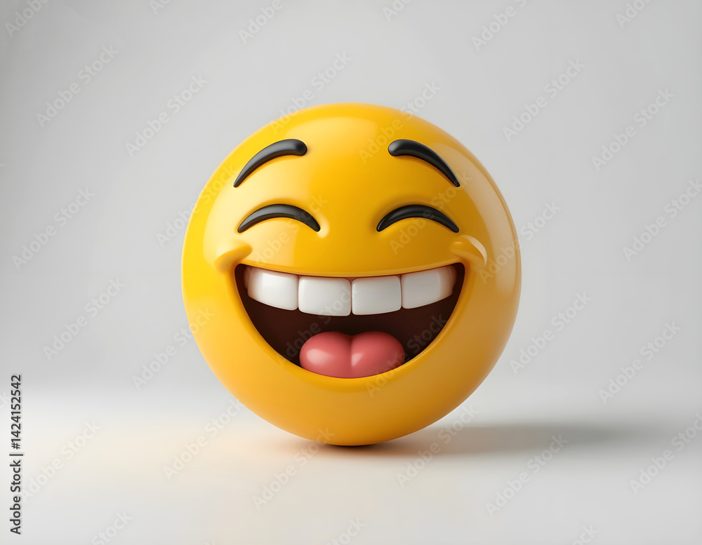 Fototapeta premium 3D yellow emoji face and Grinning, emoticon, smiley, cartoon, fun isolated on white background.