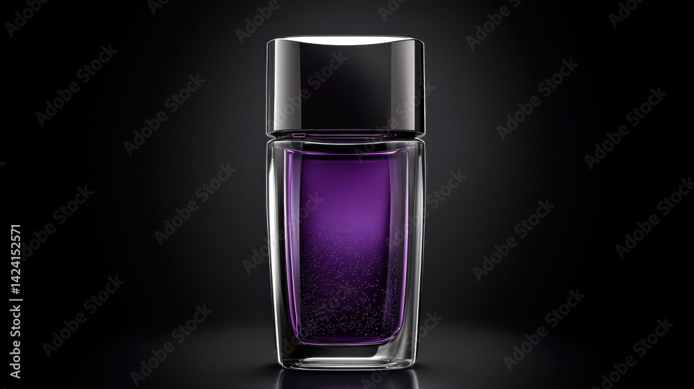 A sleek, modern perfume bottle with a silver top and purple body. A sleek, modern perfume bottle with a silver top and purple body.