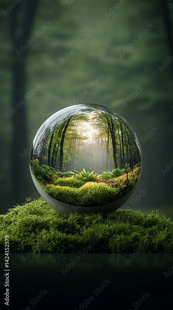 Crystal sphere reflecting a serene forest Crystal sphere reflecting a serene forest
