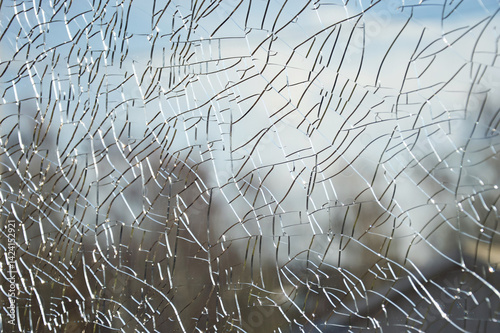 broken glass on the train, public transport on the rails. background for the design